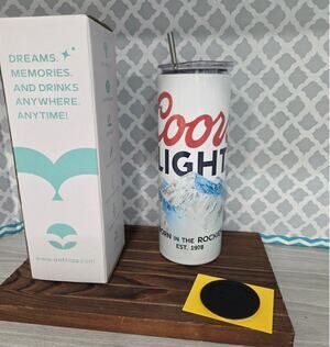 Coors Light 20 oz Stainless Steel Insulated Tumbler w/ Lid Straw Box New